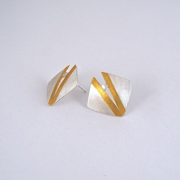 earrings: silver square with 24ct gold