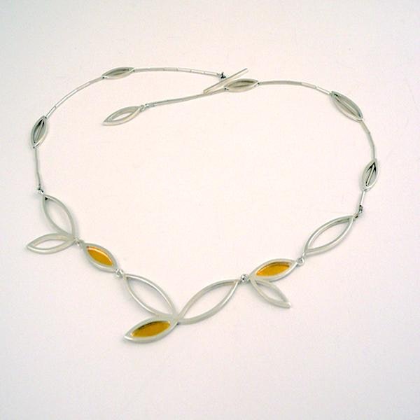 silver marquise necklace with 24ct gold
