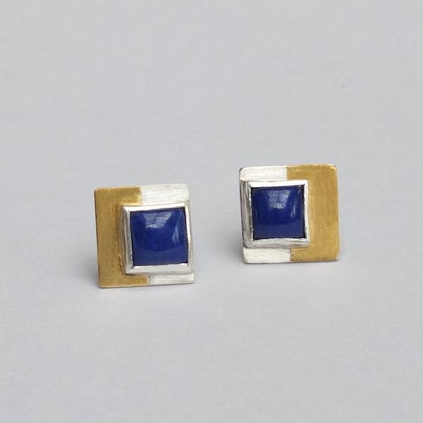 lapis lazuli and silver earrings with 24ct gold