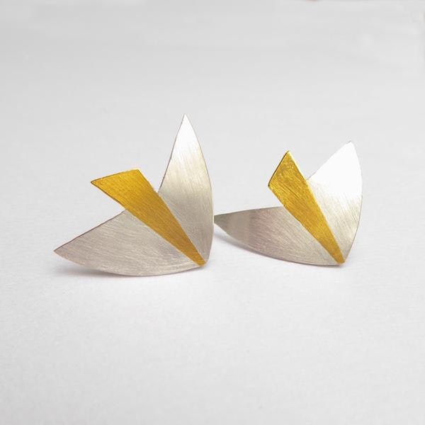 silver bird earrings with 24ct gold