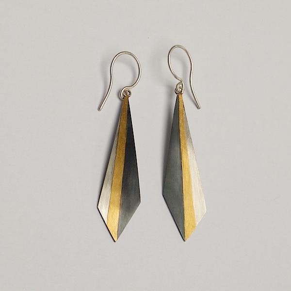 drop earrings: silver and oxidised silver with 24ct gold